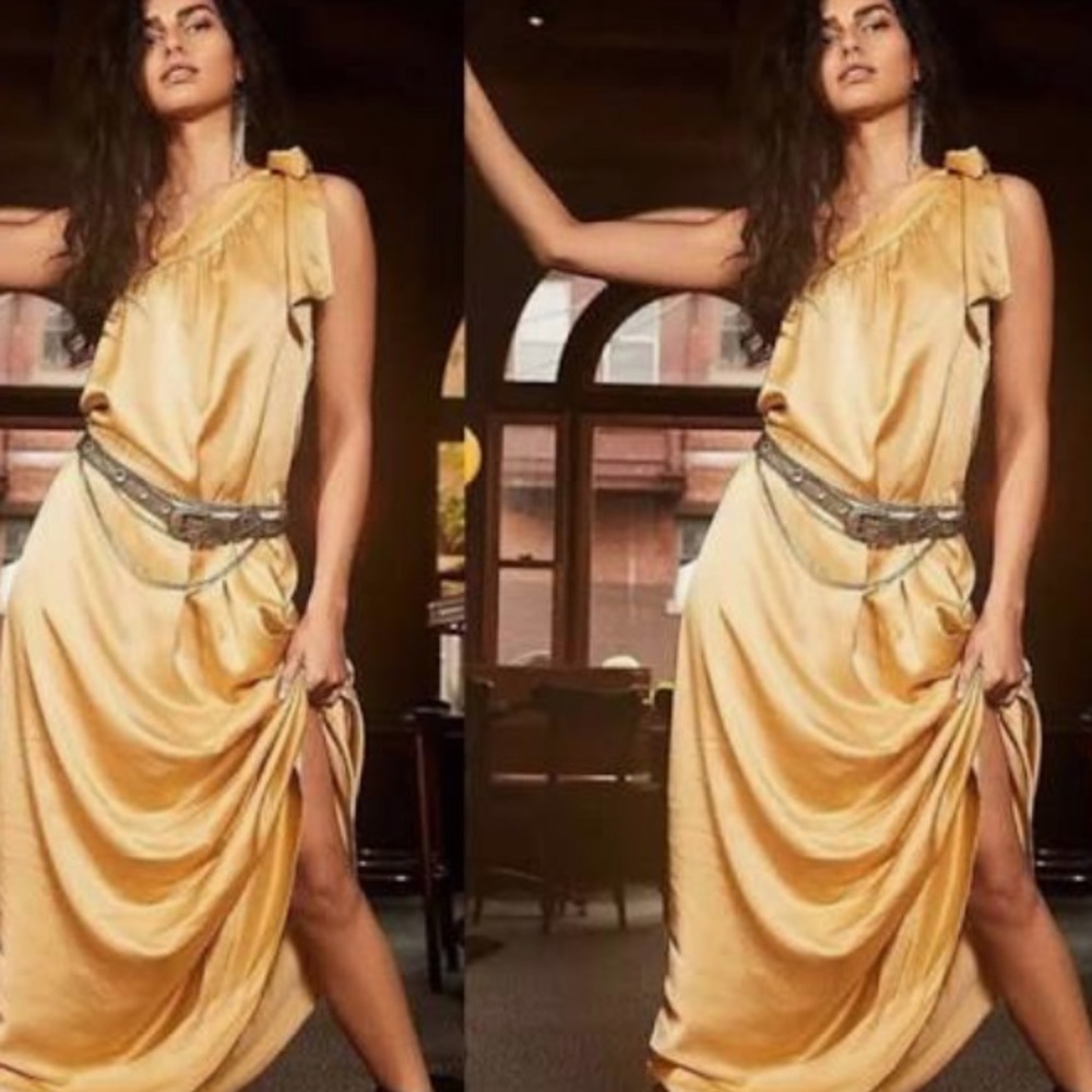 - NWT Free People Soa One-Shoulder Maxi Dress, Gold, Size xs